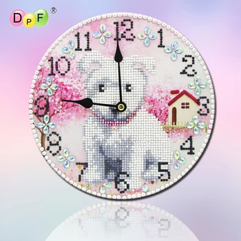 DPF 5D Apvalus Deimantas tapybos sieninis laikrodis rožinis mažylis Diamond Siuvinėjimo Rankdarbiams diamond Mozaikos Kryželiu sieninis laikrodis dekoras