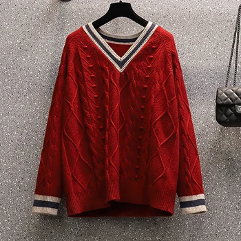 Moterų Korėjos Derliaus Atsitiktinis Paltai Megztiniai Rudens Žiemos Raudonos Megztos Medvilnės Storas Šiltas Puloveriai 2022 Elegantiškas Bodycon Top Džemperis