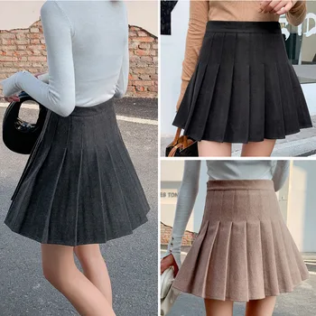 Rudenį, žiemą vilnonių klostuotas sijonas korėjos versija aukšto juosmens anti-spinta gedimas studentų pledas moterų sporto sijonas