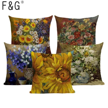 Gamintojo didmeninė 3d aliejaus tapybai euro pagalvę padengti gėlių funda medvilnės skalbiniai, sofos pagalvėlė padengti