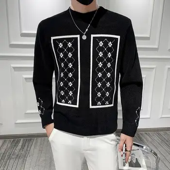 Kupranugaris megztinis mados dvipusės Diamond Spausdinti Knitwear Medvilnės, Akrilo Medžiagos, O-Kaklo madinga jaunų vyrų megztinis 、Bazės marškinėliai