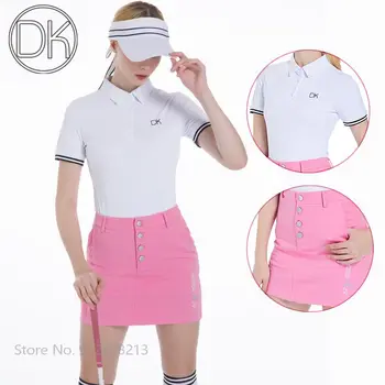 DK Vasaros Ponios Mini Pink-line Sijonas Trumpas Rankovės Golf Polo T-shirt Kvėpuojantis Viršūnes Slim Skort Moterims Golfo Drabužių Kostiumas S-XXL