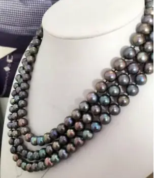 Gražus 3row 10 mm tahitian tmultcolor pearl necklace17