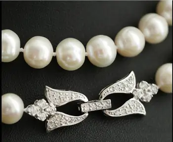 Gražus 9-10mm Baltas perlas sidabro padengtą Kubinis Cirkonis mikro nutiesti užsegimas 18
