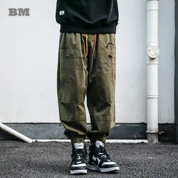Japonijos Streetwear Mados Siuvinėjimo Krovinių Kelnės Harajuku Atsitiktinis Bėgiojimo Kelnės Vyrams, Drabužiai Hip-Hop Juoda Poilsiu Kelnės