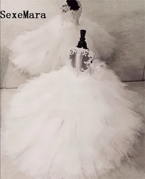 Gėlių Mergaitės Suknelė Balta Dramblio Kaulo Kamuolys Suknelė Tiulio Nėrinių Perlai Aplikacijos Pakopų Vaikų Gimtadienio Komunijos Suknelė