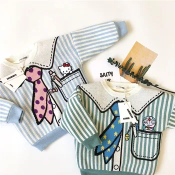 Tonytaobaby Žiemos Naujas Stilius Baby Juostelės Grynos Medvilnės Siuvinėjimo Megztinis Animacinių Filmų Megztinis Mergaitei