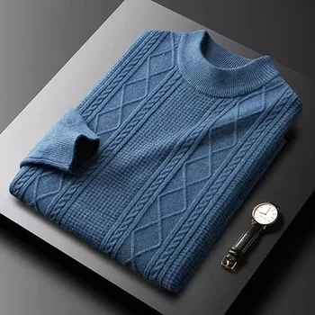 pabaigos asmeninį žakardo Didelės apvalios kaklo džemperis vyrams 2023 rudens žiemos naujas Europos mados sutirštės šiltas megztas megztinis