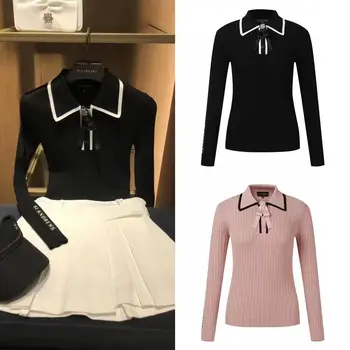 Naujas stilius garsenybių stilius golfo drabužių Moterų mezgimo ilgas rankovėmis viršuje Slim fit ir universalus korėjos sporto lauko drabužiai