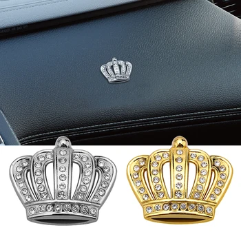 1 Vnt Aukso, Sidabro Mados 3D Diamond Crystal Crown Automobilių Lipdukas Metalo Pusėje Logotipas Ženklelis Automobilių Kėbulo Apdaila Optikos Reikmenys