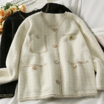 Rudenį 2020 moterų drabužiai nauji Karšto pardavimo apkarpytos megztinis moterims korėjos mados atsitiktinis juoda megzti ponios viršūnes cardigan Vy2109