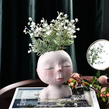 Šiaurės Kūrybos Dervos Žmogaus galvos vaza Meno gėlių kompozicijų Lėlės, skulptūra vazonas Vazoninių augalų Buveinės sodo puošmena