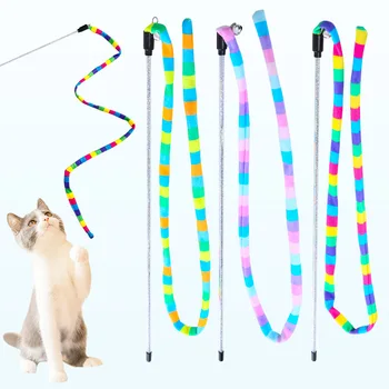 Nauja Katė Žaislai, Vaivorykštės Juostų Funny Cat Stick su Bell Interaktyvių žaidimų Naminių Reikmenys Kačių Žaislai Interaktyvi Katė Žaislas Naminių Reikmenys