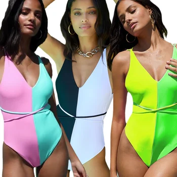 Moterų Neon Kratinys Spalvos Maudymosi Slim Bodysuit Gilia V vientisi maudymosi kostiumėlis Vasaros 2022 Seksualus Monokini Didelis Dydis XL Paplūdimio