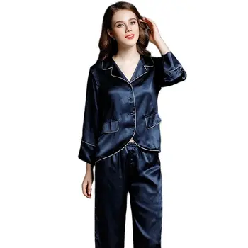 T77148 Didmeninė Pižama Moterų Sleepwear Dviejų dalių Leisurewear Kostiumas Kilnus 100% šilko Pajama Rinkinys