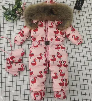 Tikro kailio 2021 Žiemos Striukė vaikų striukes vaikams jumpsuit Rožių Gėlių sniego kostiumas mergina žemyn romper slidinėjimo kostiumai viršutinių drabužių siuvimas