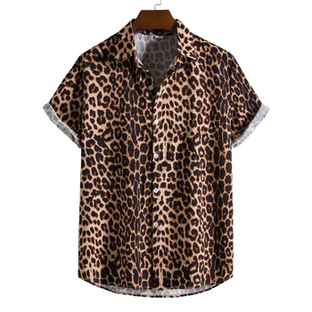 Leopard Gėlių Marškinėliai Vyrams Camisa Masculina 2022 Brand Slim Fit Trumpą Rankovėmis Havajų Marškinėliai Vyrams Šalies Paplūdimio Laisvalaikio Marškiniai Vyrai XXL