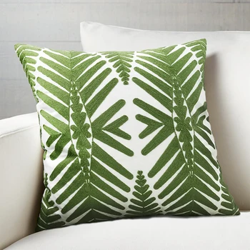 45X45cm žalios Palmių lapai vilnos išsiuvinėti pagalvės užvalkalą žaliųjų augalų pagalvėlė padengti sofa Medvilnės drobės užvalkalas dekoras