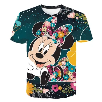 2022 m. Vasarą Mickey Mouse 3D Animaciją, T-Marškinėliai, Drabužiai Mergaitėms, Spausdinimo T Marškinėliai Disney Viršūnes Tees Atsitiktinis TShirts 1-14 Metų amžiaus