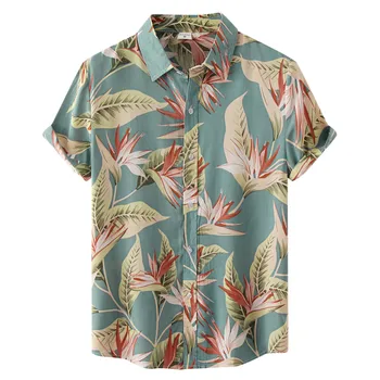 Havajų Marškinėliai Vyrams Vyrų Vasaros Atsitiktinis Lapų Spausdinimo Marškinėliai Trumpomis Rankovėmis Pasukite Žemyn Apykaklės Mygtuką Marškinėliai Camisa Hawaiana Hombre