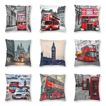 Garsaus Raudona Londono Miesto Aikštėje Pagalvėlė Padengti Apdailos Derliaus didžiosios Britanijos Miesto Peizažas Pillowcover Kietas Mesti Pagalvės užvalkalą Automobilių