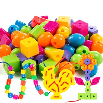 50pcs/set Geometrinė Figūra Plastiko Threading Karoliukų, Kūrybos rankų darbas Anksti Švietimo Žaislai, vaikų Darželis Amatų Karoliukai Žaislai