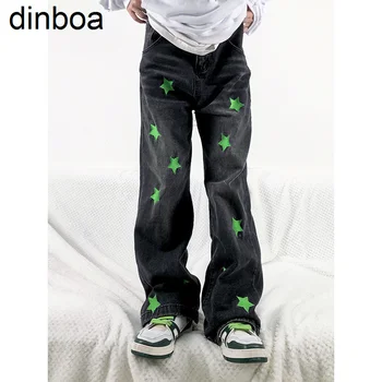 Dinboa-2022 Y2k Jeans vyriški Grafinis Star Spausdinti Tiesiai Baggy Pants Džinsinio audinio Kelnės korėjos Harajuku Mados Vyras Streetwear
