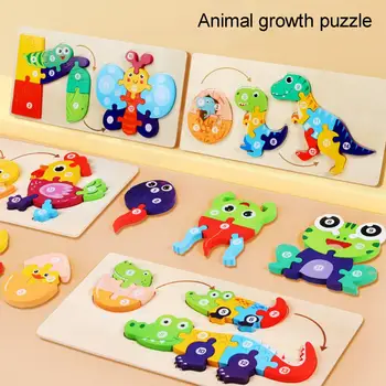 Montessori Dėlionės, Žaislų 3D Medinė Dėlionė Animacinių filmų Gyvūnų Augimo Pradžioje Pažinimo Dėlionės Intelektinės Plėtros Žaislas