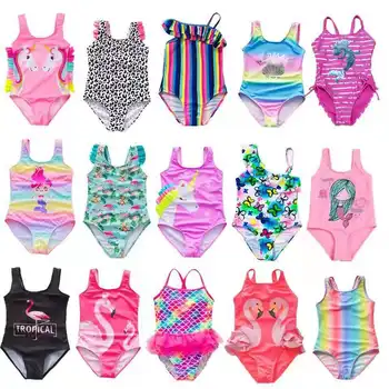 2-14 Metų Mergaičių maudymosi kostiumėlį 2021 Naujas vientisi maudymosi Kostiumėliai, Flamingo Pynimas Stilius, Vaikų maudymosi Kostiumėliai, Vienaragis vientisi maudymosi kostiumėlį