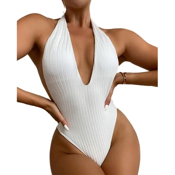 FS 2022 Seksualus Monokini Gilia V Balta vientisi maudymosi kostiumėlį Bikini Maudymosi Kostiumas Backless Moterų Krūtinės Nuimamas Padėklas Apynasrio