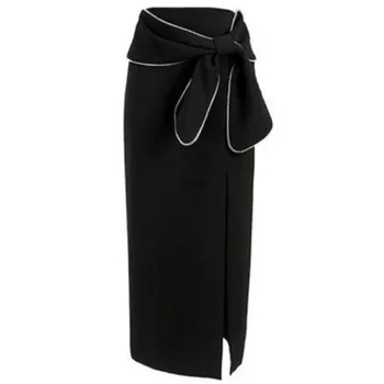 Mados deimantų nėrinių olis padalinta sijonas moterims aukšto juosmens pavasarį rudenį-line paketas klubo sijonas