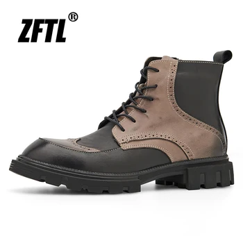 ZFTL Vyrų Martins batai vyrams Spalva Blokavimas Brogue Žiemos Britų stiliaus Derliaus viduryje, viršuje, natūralios Odos Batai Įrankiai Batai