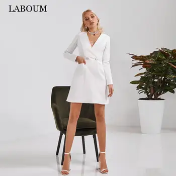 LaBoum Trumpas Vestuvių Suknelės Moterims 2023 Nuotaka Sexy V Kaklo Vestuvinės Suknelės Ilgomis Rankovėmis A-Line Vestido De Casamento Su Kišenėje
