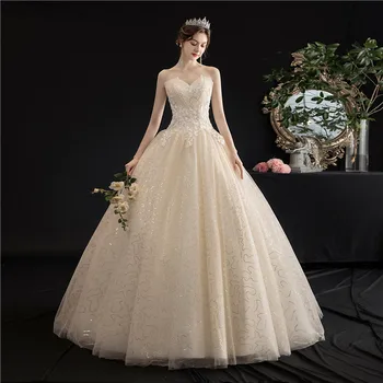 Stebėjimo Vestuvių Suknelė 2021 Naujas Šampanas Nėrinių Kamuolys Suknelė Princesė Senovinių Nėrinių Siuvinėjimo Vestuvių Suknelės H103