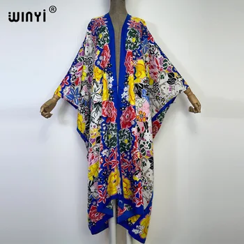 WINYI Vasarą šalies Paplūdimio Drabužiai Plaukti Kostiumas elegantiškas Afrikos 2022 moterų boho Megztinis mezgimo spalvinga seksualus Atostogų ilgomis Rankovėmis Kimono