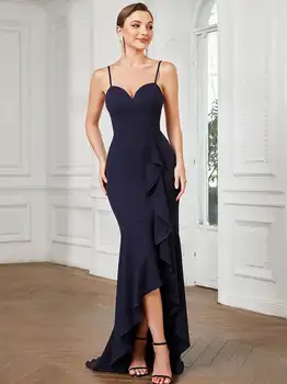 Elegantiškas vakarinę Suknelę Ilgai Aikštėje Apykaklės, Rankovių Grindų Ilgio Suknelė 2023 Kada nors Pretty Tamsiai Mėlyna Išskirtinį Šalies Moterų Suknelė