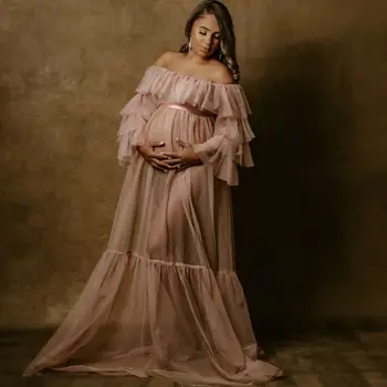 Off Peties Motinystės Suknelės Babyshower Tiulio Motinystės Suknelė Photoshoot Chalatas naktiniai drabužiai Prom Dress