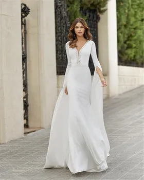 Šiuolaikinės V-Kaklo Nuotakos Suknelė 2022 Nauji Spalvingi ilgomis Rankovėmis Undinė Vestuvių Suknelės Backless vestido de noiva