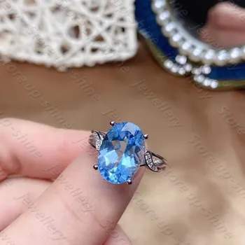 Karšto pardavimo stilius gamtos mėlynas topazas žiedas 925 sidabro moterų žiedas prabangos atmosferą mados tendencija