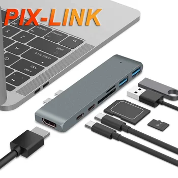 PIXLINK C Tipo Dual USB-C Įkrovimo Dokas PD SD/TF Kortelė Nešiojamas Pratęsimo Docking Station Adapteris USB ŠAKOTUVĄ Už 
