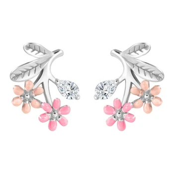 Naujas lady S925 gryno sidabro rožinės spalvos emalio gėlių lapų auskarai asmenybės joker mados juvelyrika dovanos