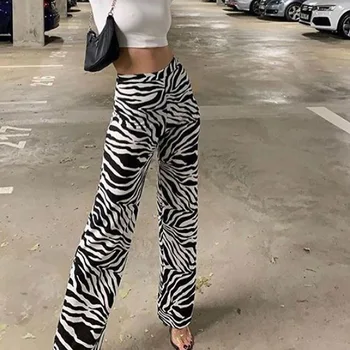 ZHYMIHRET Zebras Spausdinti Pločio Kojų Kelnės Kelnės Sexy Aukšto Juosmens Rudenį Moterys Naujas 