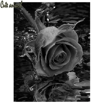 Visą Deimantų Tapybos Black Rose Flower 