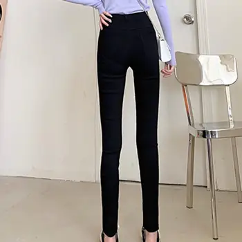 Moterų Kelnės Vientisos Spalvos Aukštos Juosmens Kišenės Dugnas Liesas Pieštuku Kelnės Atsitiktinis Mados Streetwear Slim - Fit Capris
