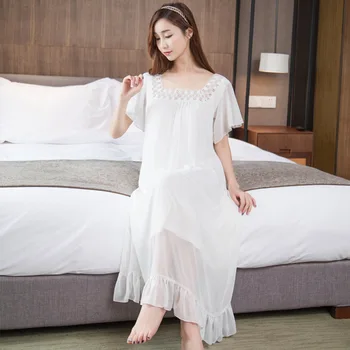 Sleepdress Trumpas Rankovėmis Šifono Suknelė Moterims Modalinis Didelio Dydžio Pižamą Moterų Teismas Princesė Ilgai Namų Drabužių Sleepwear H5575
