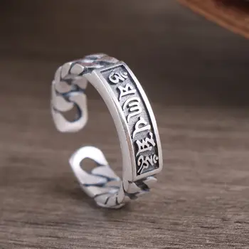 Gryno sidabro 990 twist pintas sterlingas sidabro žiedas Tibeto šešių simbolių mantra Vajra vyro ir moters retro atviras žiedas