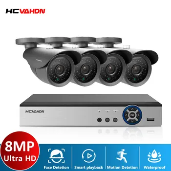 H. 265 4CH HAINAUT 8MP Saugumo kamerų Sistema, Super 8MP AI Veido Aptikimas Kamera, Lauko Apsaugos Vaizdo Stebėjimo 8CH CCTV komplektas 4T