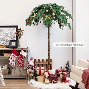 6 Pėdos Pre Apšviesti Kalėdos Palmių Dirbtinis Medis su 250 Šiltai Balta LED Žibintai, Kalėdų Dekoracijos, Dirbtiniai Augalai Lauko Reikmenys