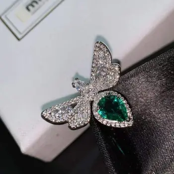 HOYON Ins Stiliaus Nišą Dizaineris Originalių Papuošalų Pilnas Deimantai, Smaragdas Žalia Bičių Formos Atidarykite Reguliuojamas Žiedas
