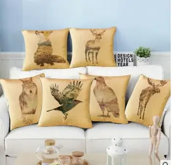 elegantiškas laukinių gyvūnų spausdinti pagalvėlė padengti medvilnės skalbiniai vilkas/elnių/fox/eagle užvalkalas aikštėje pagalvių užvalkalus patalpų